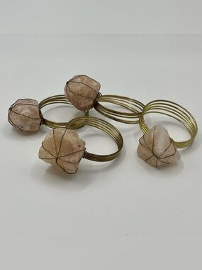 Vintage Rose Quartz Wire Wrapped Napkin Rings - Set of 4